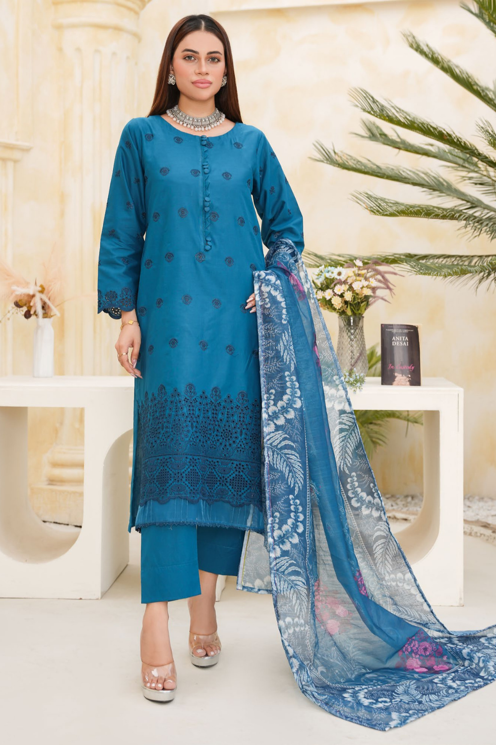 Dynia's By  Bin Saeed Embroidered Chickenkari Lawn Suit BS-103