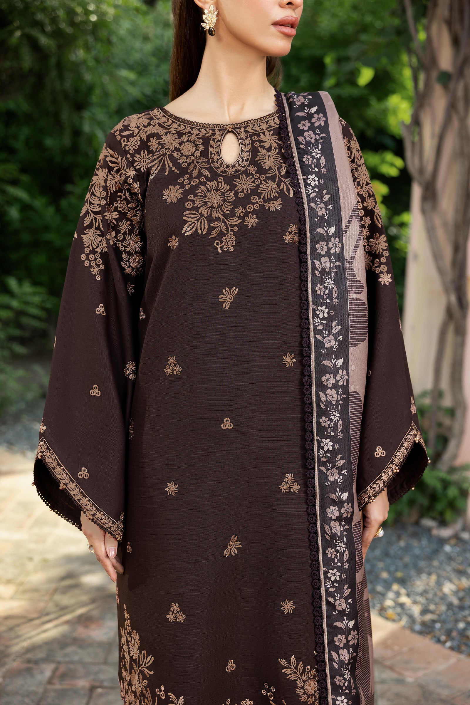 Farasha PK Embroidered Khaddar Suit Woodmist