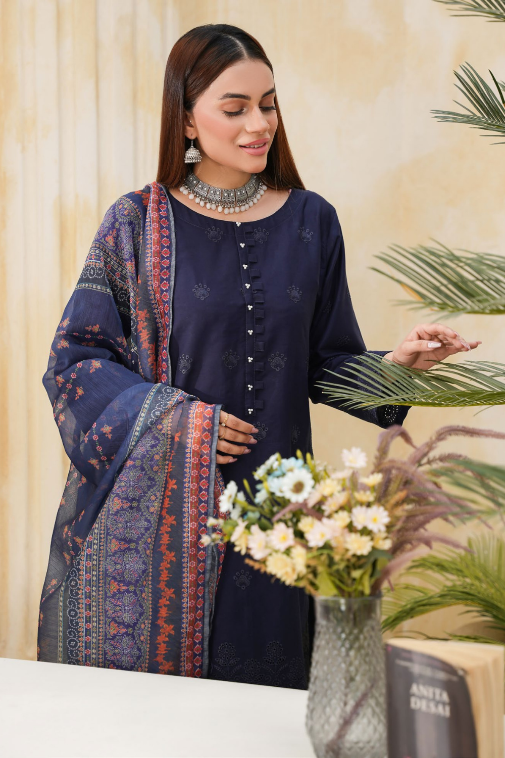 Dynia's By  Bin Saeed Embroidered Chickenkari Lawn Suit BS-104