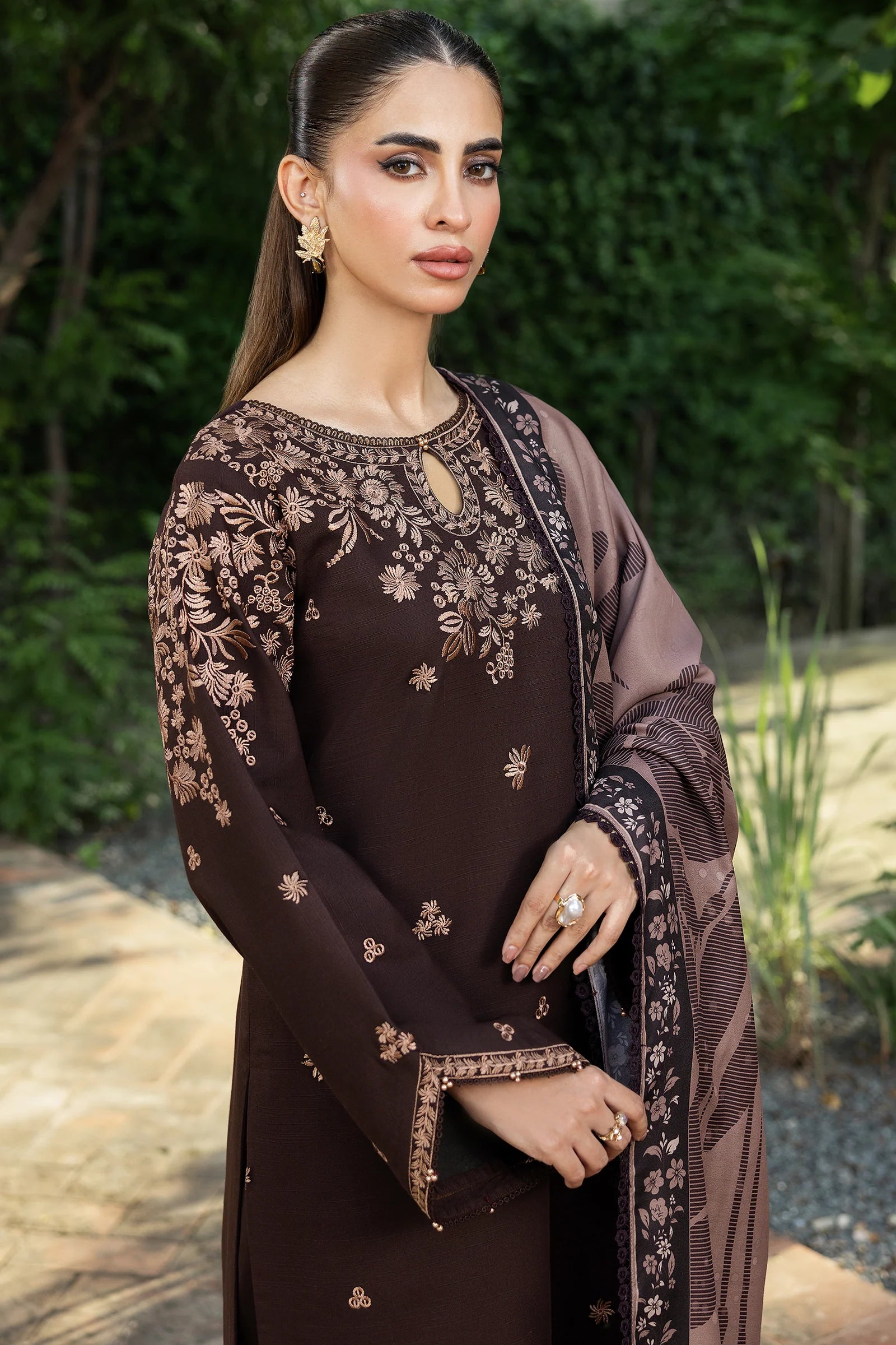 Farasha PK Embroidered Khaddar Suit Woodmist