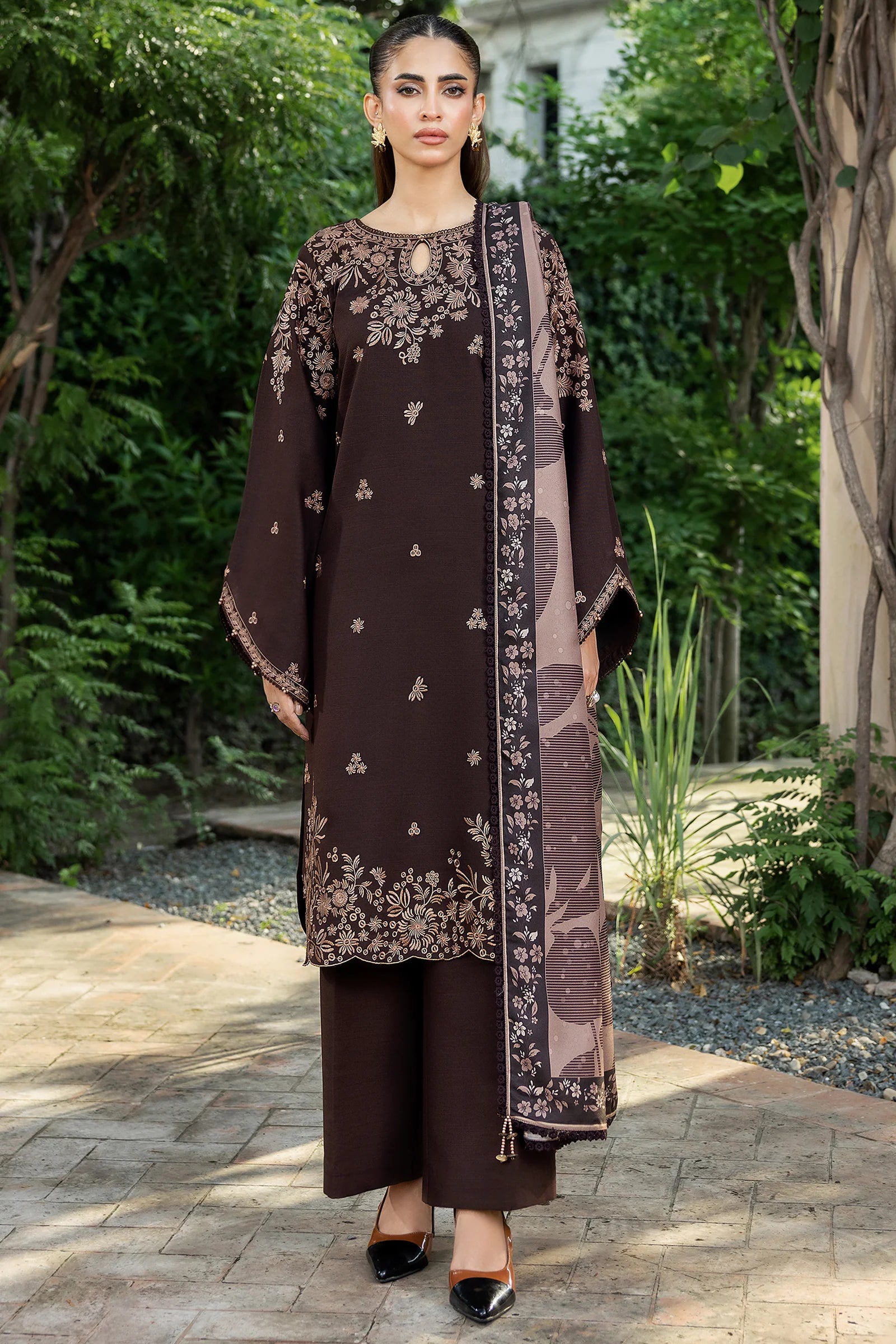 Farasha PK Embroidered Khaddar Suit Woodmist