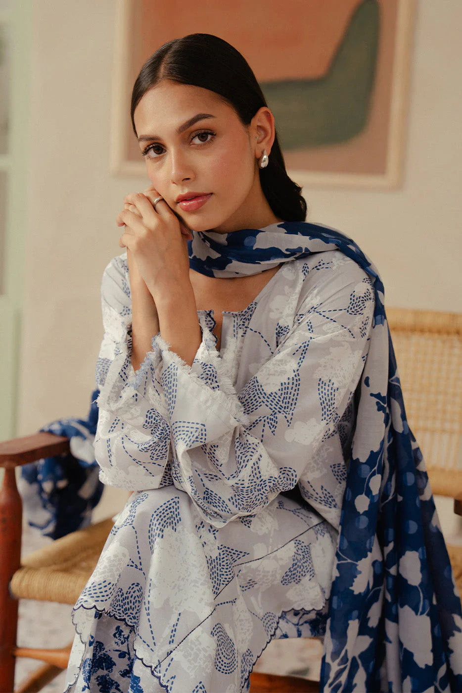 Beechtree Printed Blended Lawn Suit PEARL BLUE BT-12