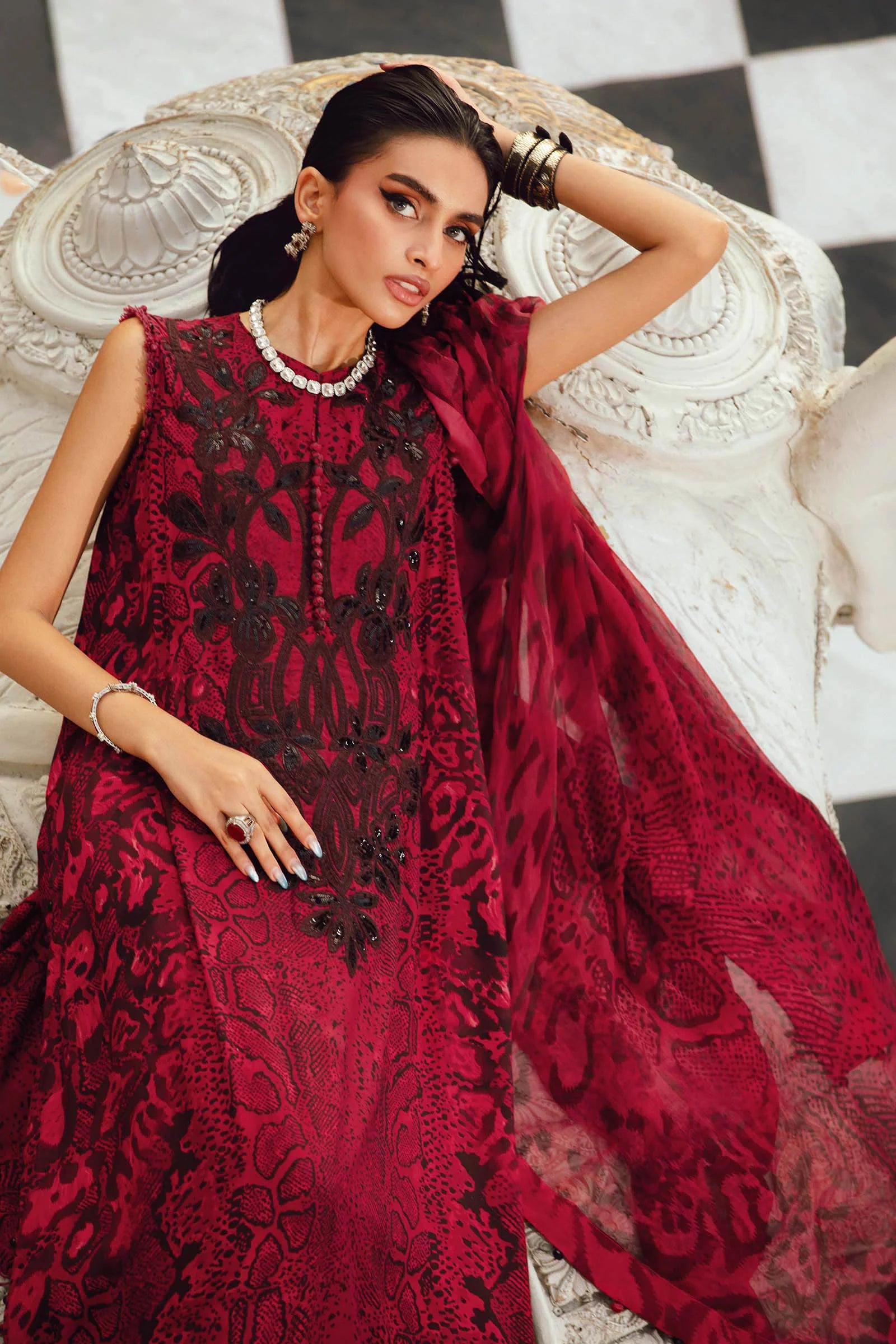 Maria B 3PC Embroidered Cambric Suit MPT-2702-A