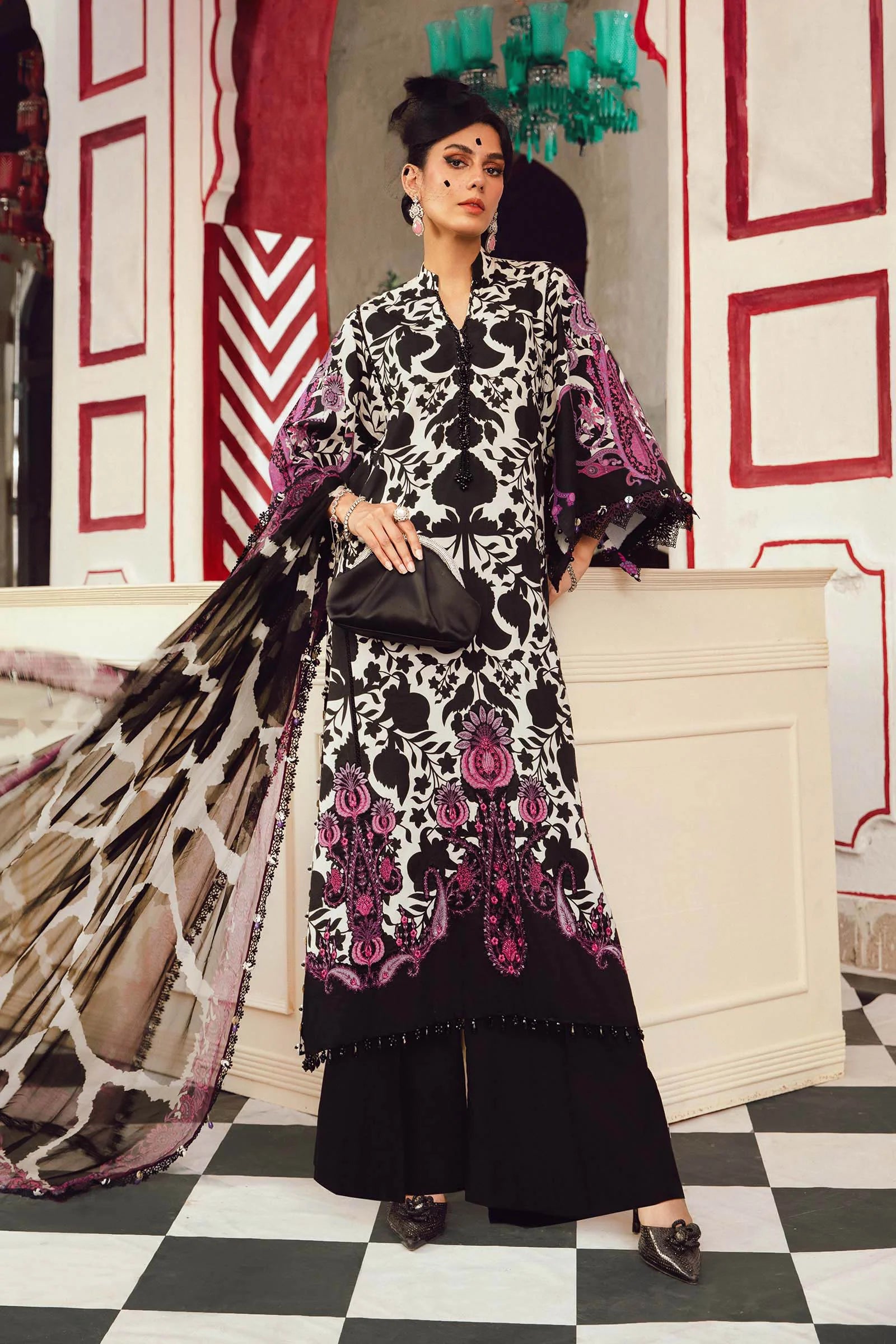 Maria B 3PC Embroidered Cambric Suit MPT-2704-B