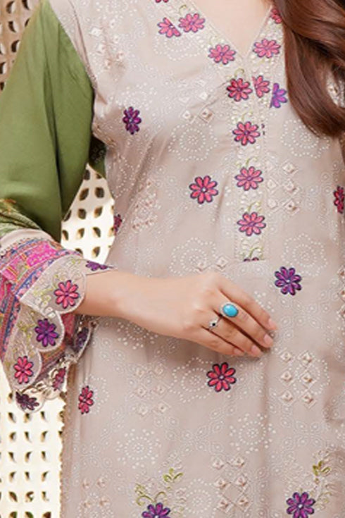 Munira Digital Embroidered Linen 3 Piece Suit MSL114
