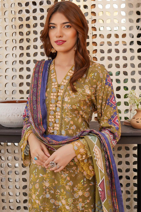 Munira Digital Embroidered Linen 3 Piece Suit MSL117
