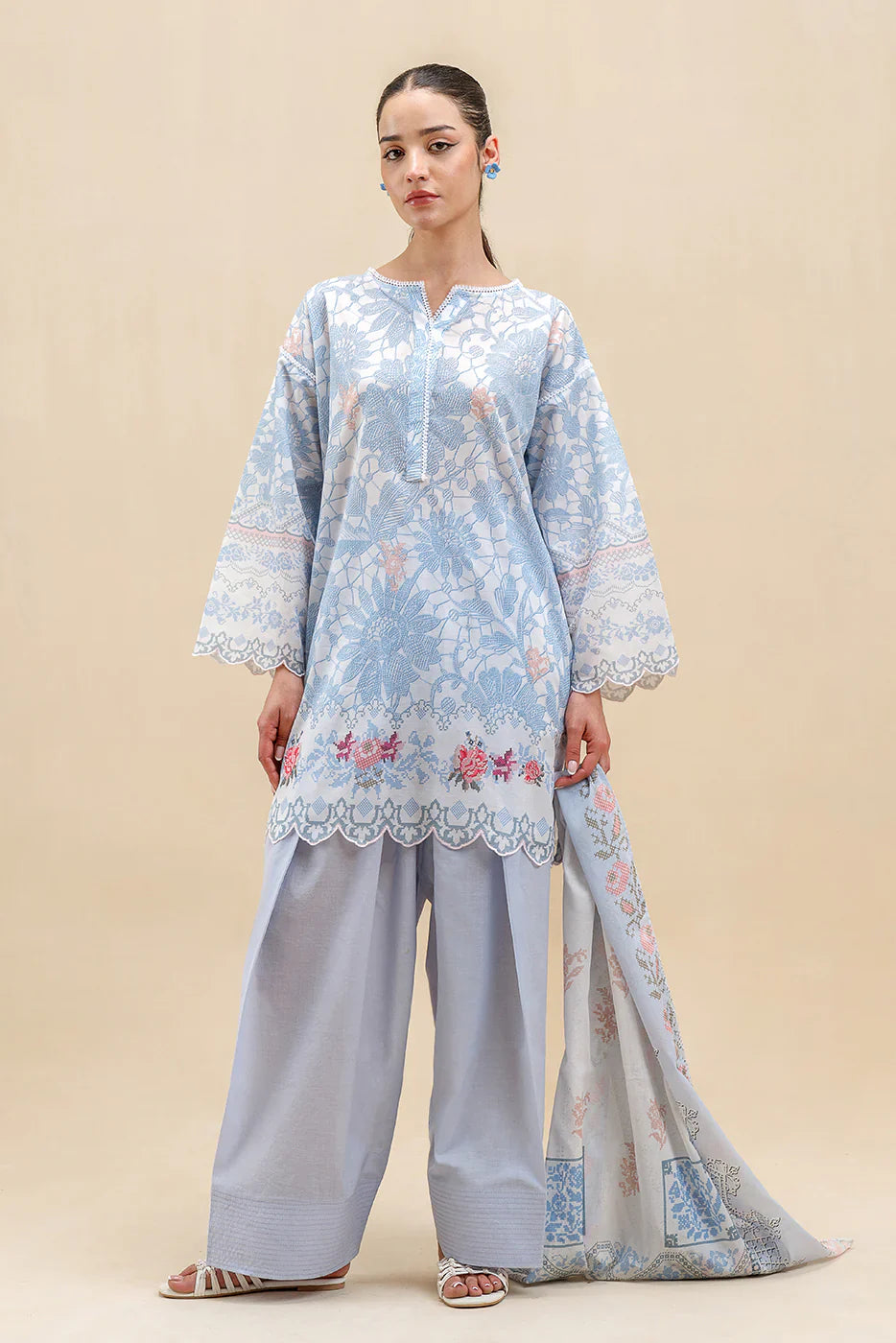 Beechtree Printed Blended Lawn Suit CERULEAN FLUORESCENCE BT-11