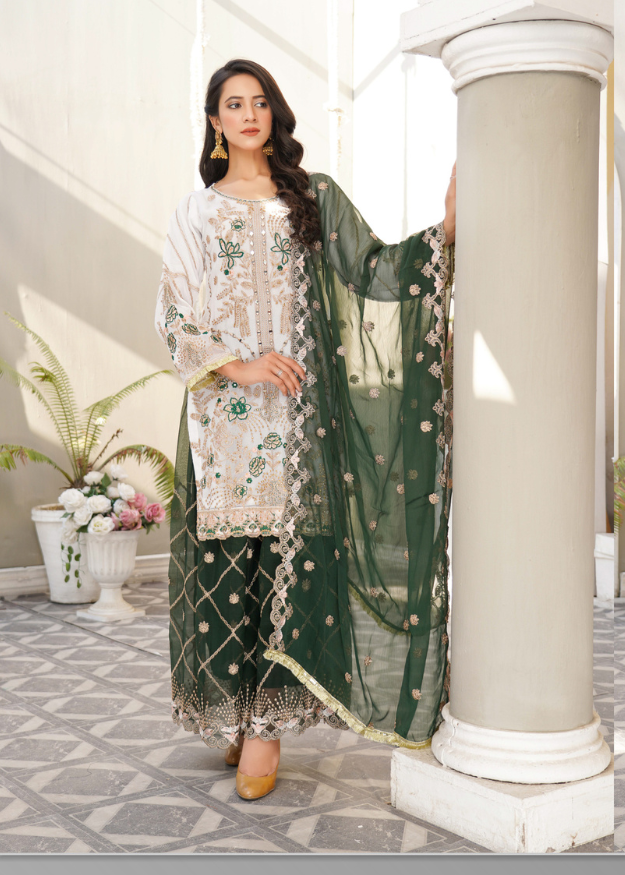 Lush Embroidered Chiffon 3 Piece Suit L103