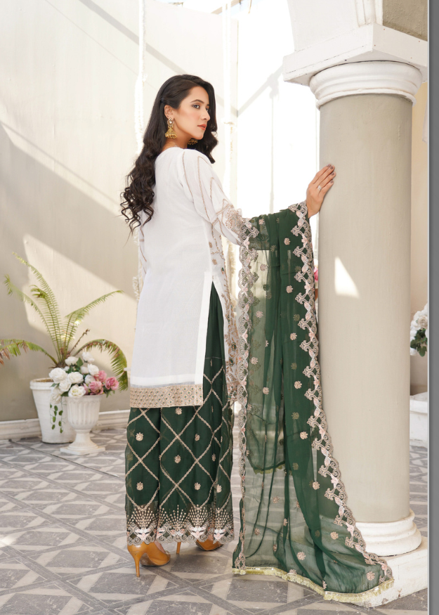 Lush Embroidered Chiffon 3 Piece Suit L103