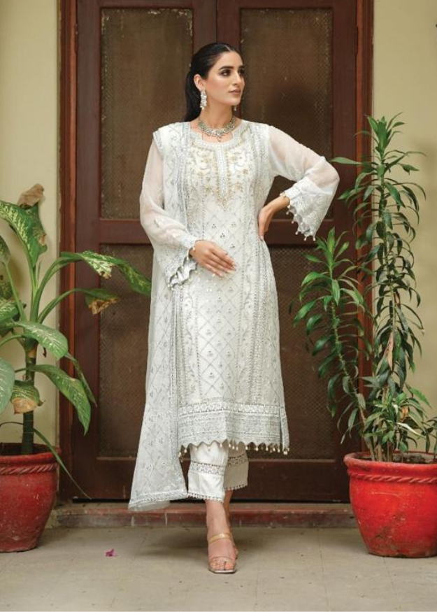 Lush Embroidered Chiffon 3 Piece Suit L124