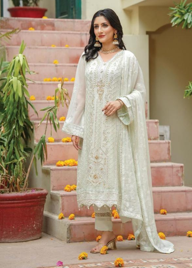 Lush Embroidered Chiffon 3 Piece Suit L125