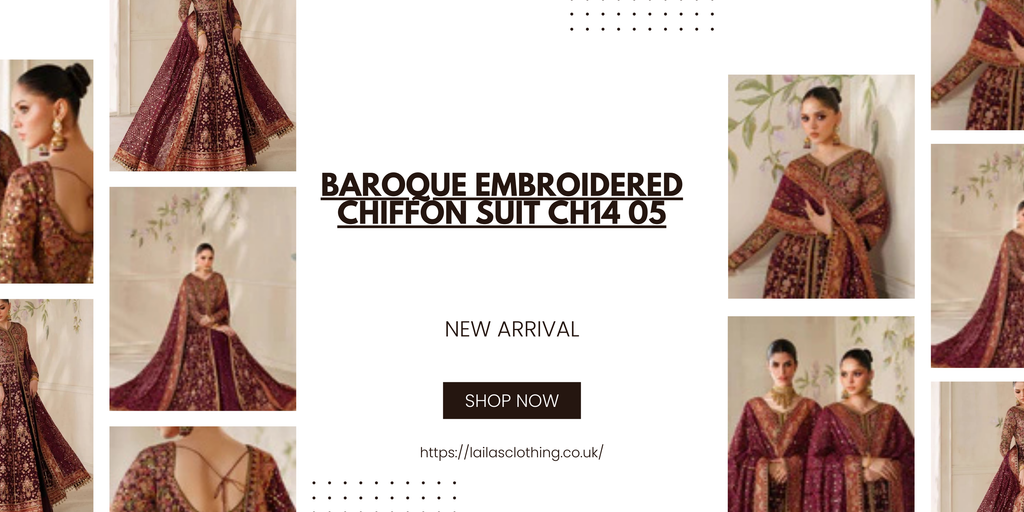 Baroque Embroidered Chiffon Suit CH14 05 A Perfect Choice for Elegant Pakistani Fashion in the UK