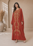 Women’s N-rust Red Embroidered V-Neck Kaftan Maxi Dress – Beach Cover-Up
