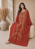 Women’s N-rust Red Embroidered V-Neck Kaftan Maxi Dress – Beach Cover-Up