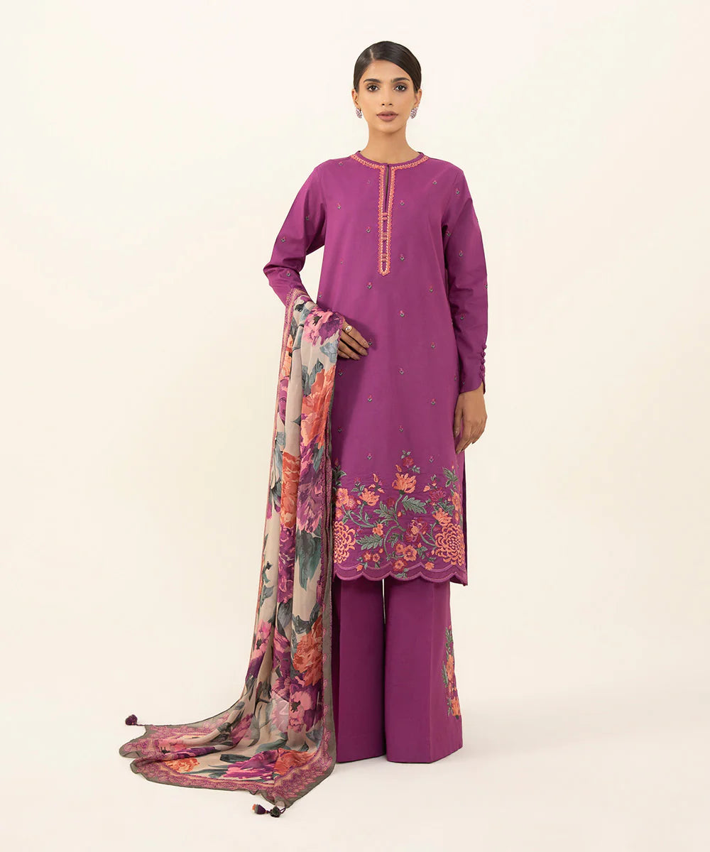 Sapphire Embroidered Cambric 3 Piece Suit SP-08