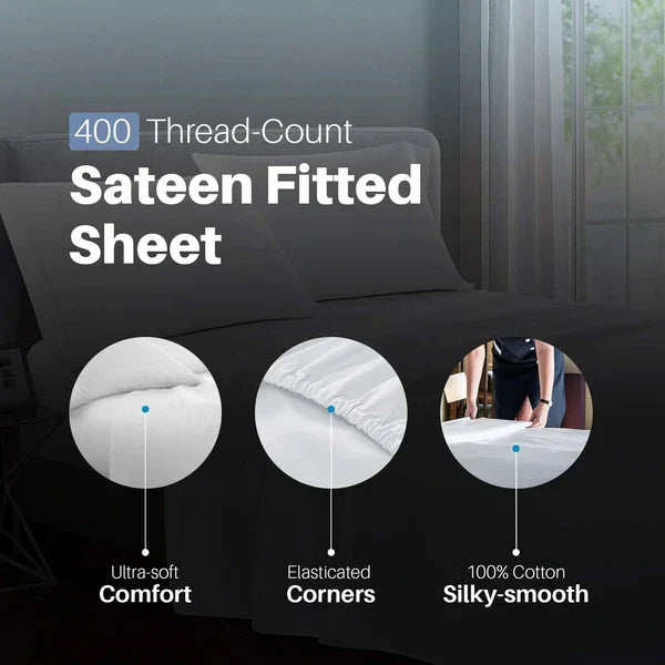 400 Thread Count 30cm Fitted Sheet - 100% Egyptian Cotton, White