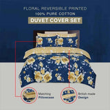 Pure Cotton Printed Duvet Cover - Premium Quality - Navy Mustard Roses