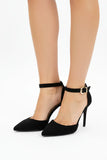 Pointy Toe Stiletto ankle strape court shoes Black Suede 221