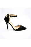Pointy Toe Stiletto ankle strape court shoes Black Suede 221