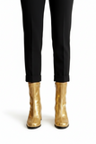 Women's Gold Patent Mid Calf GoGo Boots Block Heel Zip Ankle Boot G-732