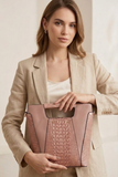 Faux Crocodile Rock N Roll V Handbag - Pink