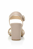 Women Low Block Heel Sandals Nude Suede G-1840