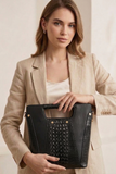 Faux Crocodile Rock N Roll V Handbag - Black