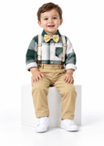 Boys Plaid Shirt and Suspender Trousers Set with Bow Tie