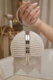 Womens Sparkling Crystal Fringed Ball Shape Party Bag