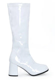 Women's White GoGo Boots Knee High Block Heel Retro Fancy Dress 1960s 1970s-G-733