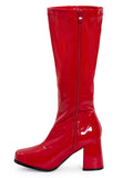 Women's Red GoGo Boots Knee High Block Heel Retro Fancy Dress 1960s 1970s G-733