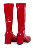 Women's Red GoGo Boots Knee High Block Heel Retro Fancy Dress 1960s 1970s G-733