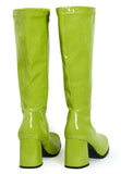 Women's Lime Green GoGo Boots Knee High Block Heel Retro Fancy Dress 1960s 1970s