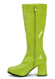 Women's Lime Green GoGo Boots Knee High Block Heel Retro Fancy Dress 1960s 1970s