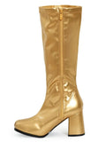 Women's Gold GoGo Boots Knee High Block Heel Retro Fancy Dress 1960s 1970s