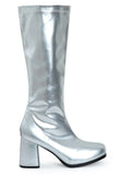 Women's Silver GoGo Boots Knee High Block Heel Retro Fancy Dress 1960s 1970s