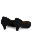 Women's Black Suede Low Kitten Heel Court Shoes Round Toe — G20