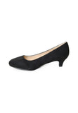 Women's Black Suede Low Kitten Heel Court Shoes Round Toe — G20