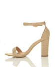 Women's Gold Block Heel Ankle Strap Sandals Peep Toe Buckle Glitter Mesh