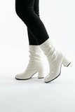 Women’s Go Go Boots Mid Calf Block Heel Zipper White ankle Boot G-732