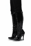 Women's Black Knee High Stiletto Heel Boots Lace Up Side Zip Pointed Toe G-13719