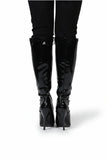 Women's Black Knee High Stiletto Heel Boots Lace Up Side Zip Pointed Toe G-13719
