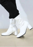 Women’s Go Go Boots Mid Calf Block Heel Zipper White ankle Boot G-732