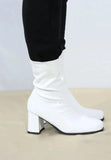 Women’s Go Go Boots Mid Calf Block Heel Zipper White ankle Boot G-732