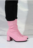 Women’s Go Go Boots Mid Calf Block Heel Zipper Pink ankle Boot G-732