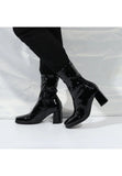 Women’s Go Go Boots Mid Calf Block Heel Zipper Boot G-732