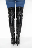 Women's Black Thigh High Over The Knee Stiletto Boots Faux Leather Zip G-051