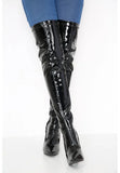 Women's Black Thigh High Over The Knee Stiletto Boots Faux Leather Zip G-051