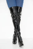 Women's Black Thigh High Over The Knee Stiletto Boots Faux Leather Zip G-051