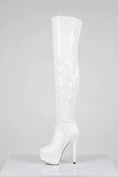 Women's White Patent Thigh High Over The Knee Stiletto Boots Zip 14777
